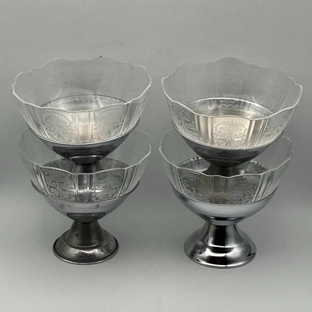 4 - American Sweetheart Crystal Glass Sherbets & Holders MacBeth-Evans 6 oz